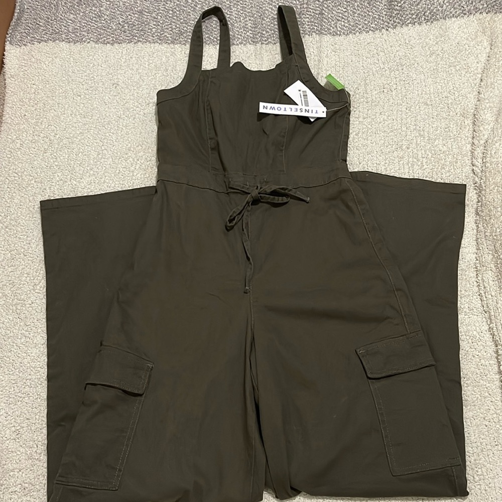 Tinseltown Olive Green Utility Jumpsuit